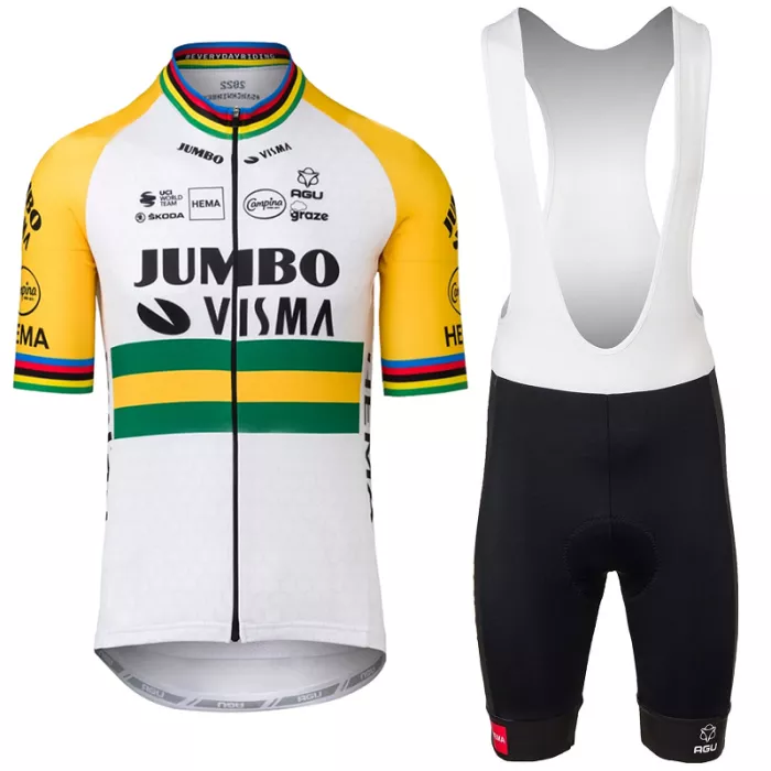 2022 Cycling Jersey Jumbo Visma Yellow Green Short Sleeve and Biboiuj032